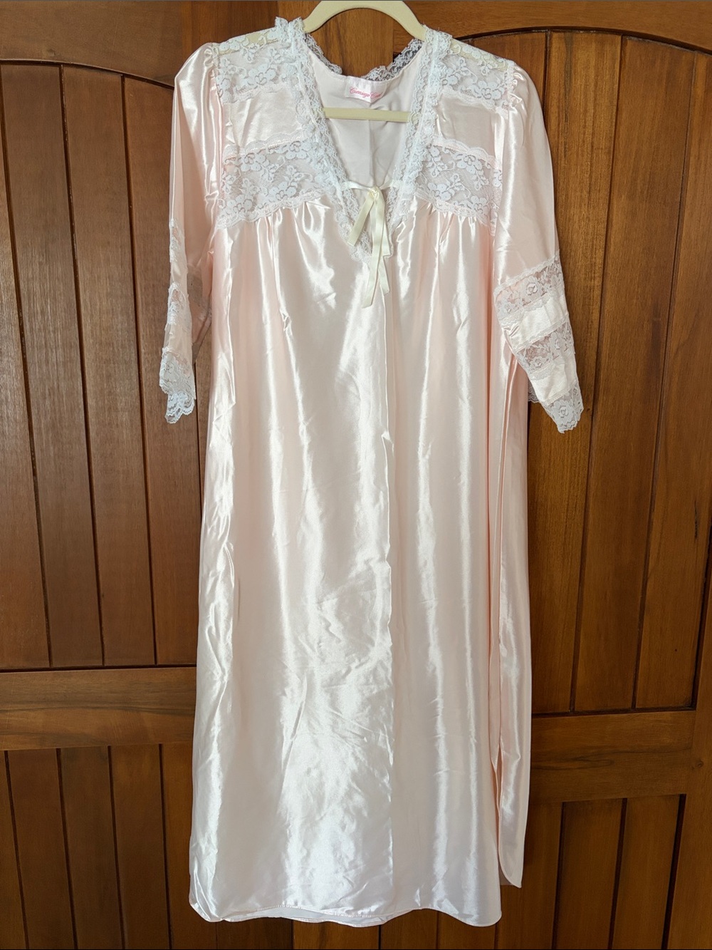 Vintage Retro 70s 80's Sears Carriage Court Pink Satin & Lace M Nightgown NWOT